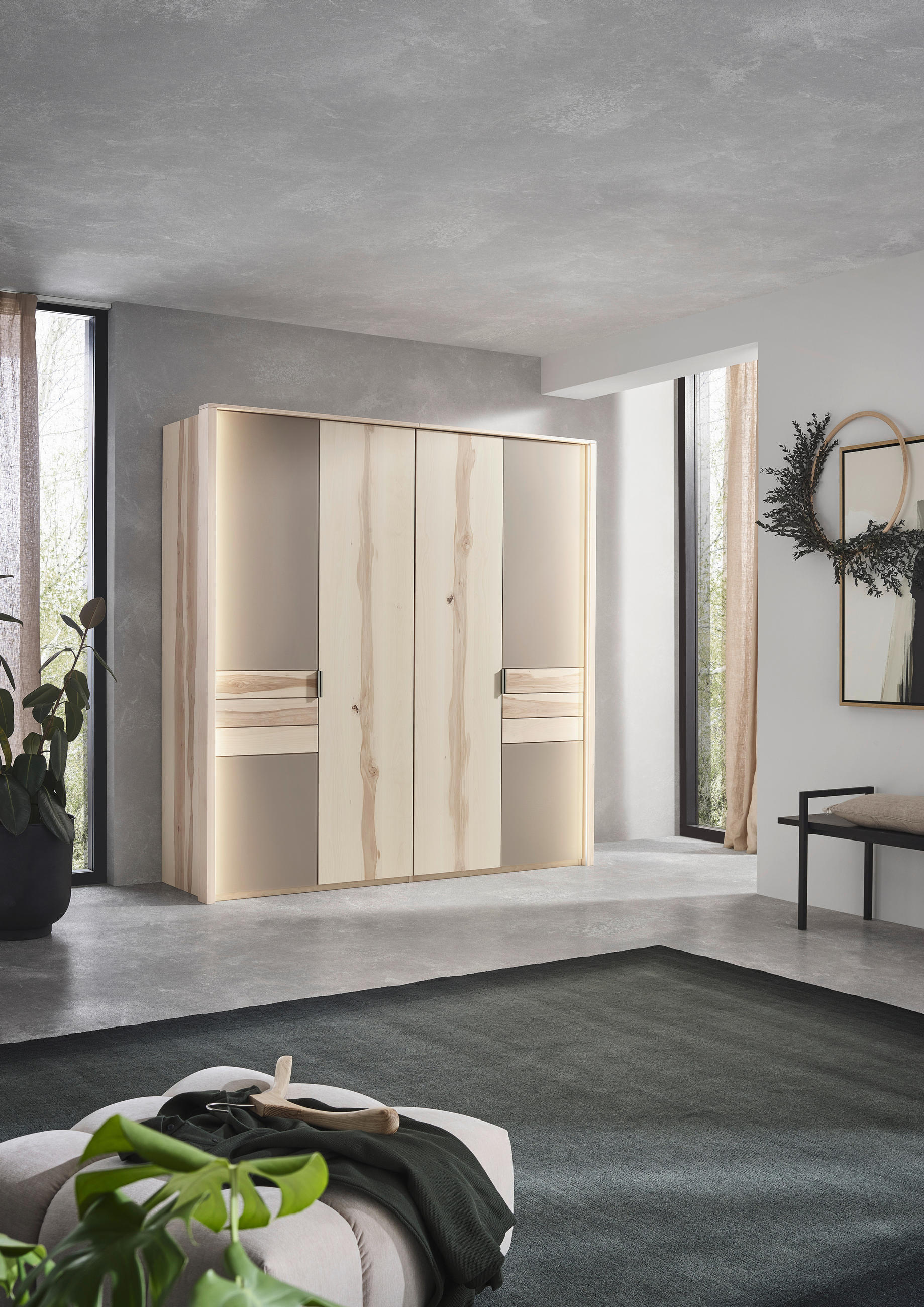 DREHTÜRENSCHRANK 198/214/62 cm 4-türig Schlammfarben, Buchefarben  - Schlammfarben/Buchefarben, Natur, Glas/Holz (198/214/62cm) - Valnatura
