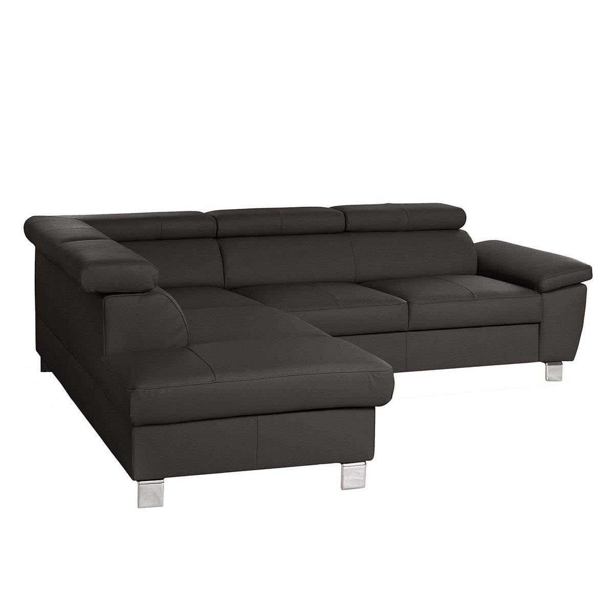 ECKSOFA Dunkelbraun Echtleder  - Chromfarben/Dunkelbraun, Design, Leder/Textil (208/248cm) - Livetastic