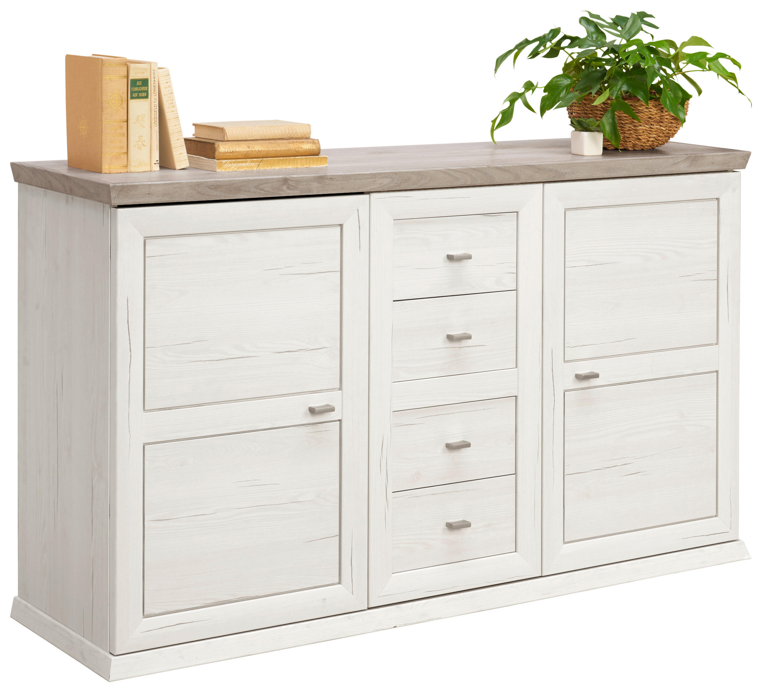 SIDEBOARD  in 149/89,5/43 cm  - Weiß/Grau, LIFESTYLE, Holzwerkstoff/Metall (149/89,5/43cm) - Hom`in