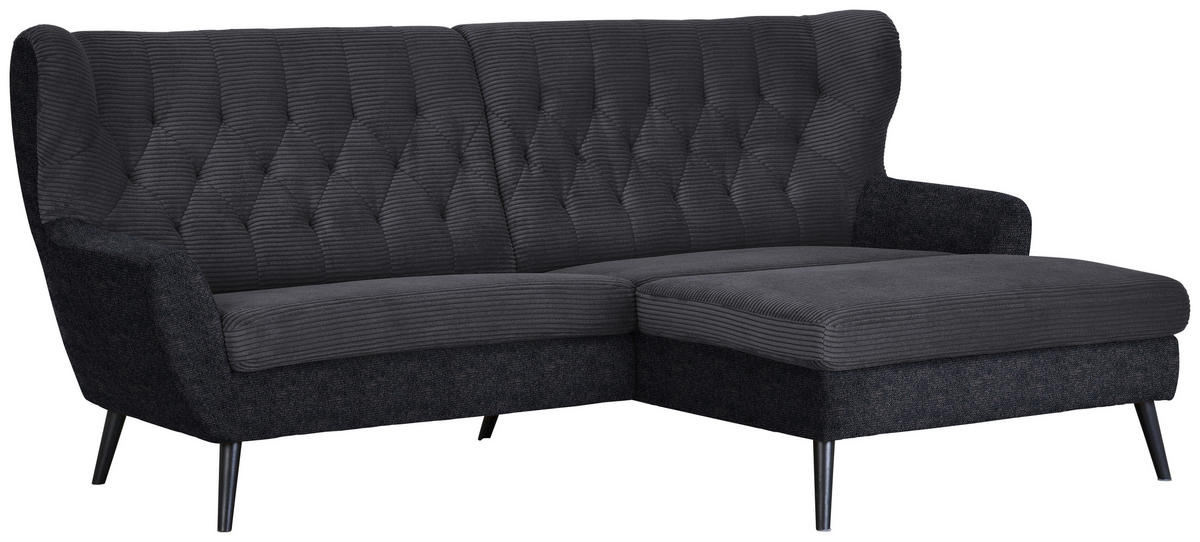 ECKSOFA in Cord Anthrazit  - Anthrazit/Schwarz, Design, Holz/Textil (237/165cm) - Stylife