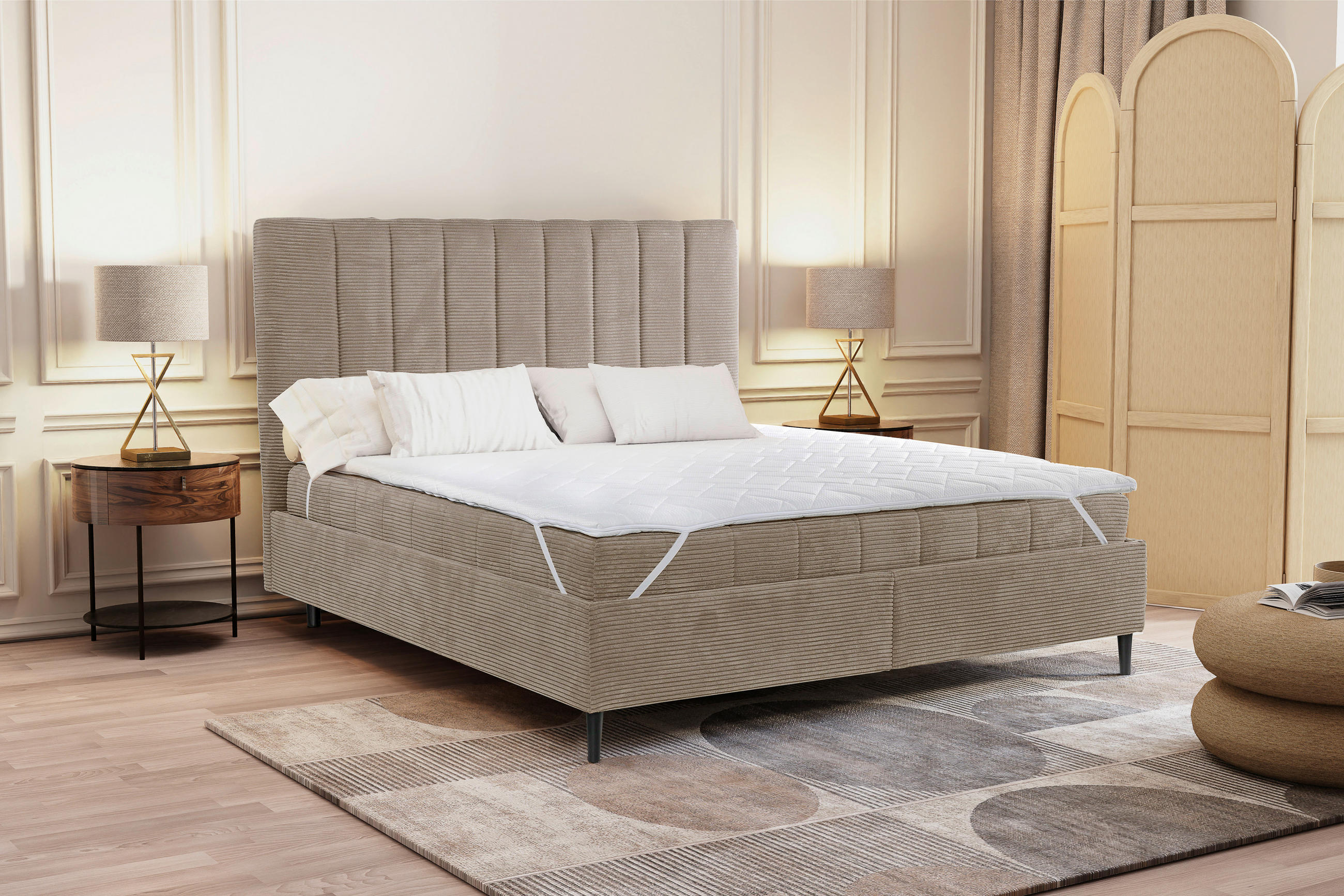 POLSTERBETT Matratze, Lattenrost 180/200 cm  in Beige  - Beige/Creme, LIFESTYLE, Holz/Textil (180/200cm) - Livetastic