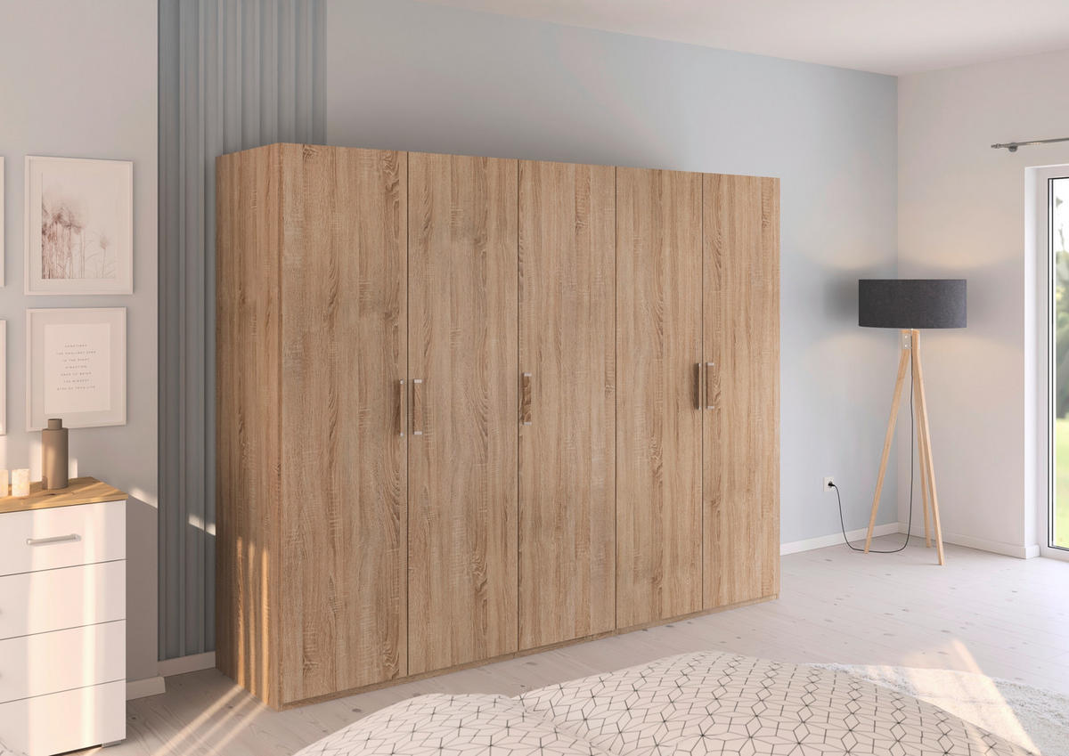 DREHTÜRENSCHRANK 251/197/60 cm 5-türig Sonoma Eiche  - Silberfarben/Sonoma Eiche, Design, Holzwerkstoff/Kunststoff (251/197/60cm) - Novel