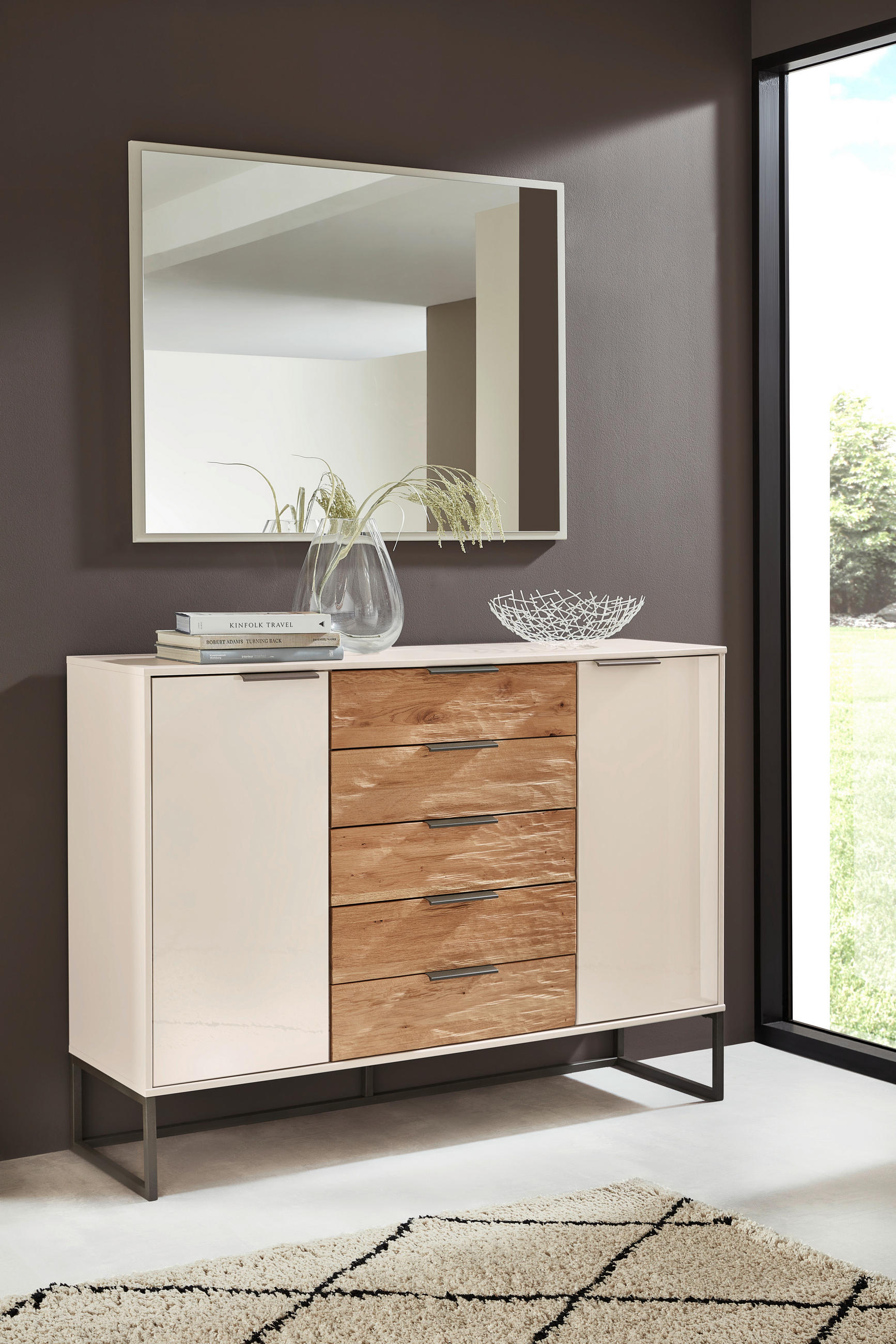 SIDEBOARD 141/105/43 cm  in Anthrazit, Eichefarben, Champagner  - Schieferfarben/Champagner, Design, Glas/Holz (141/105/43cm) - Dieter Knoll