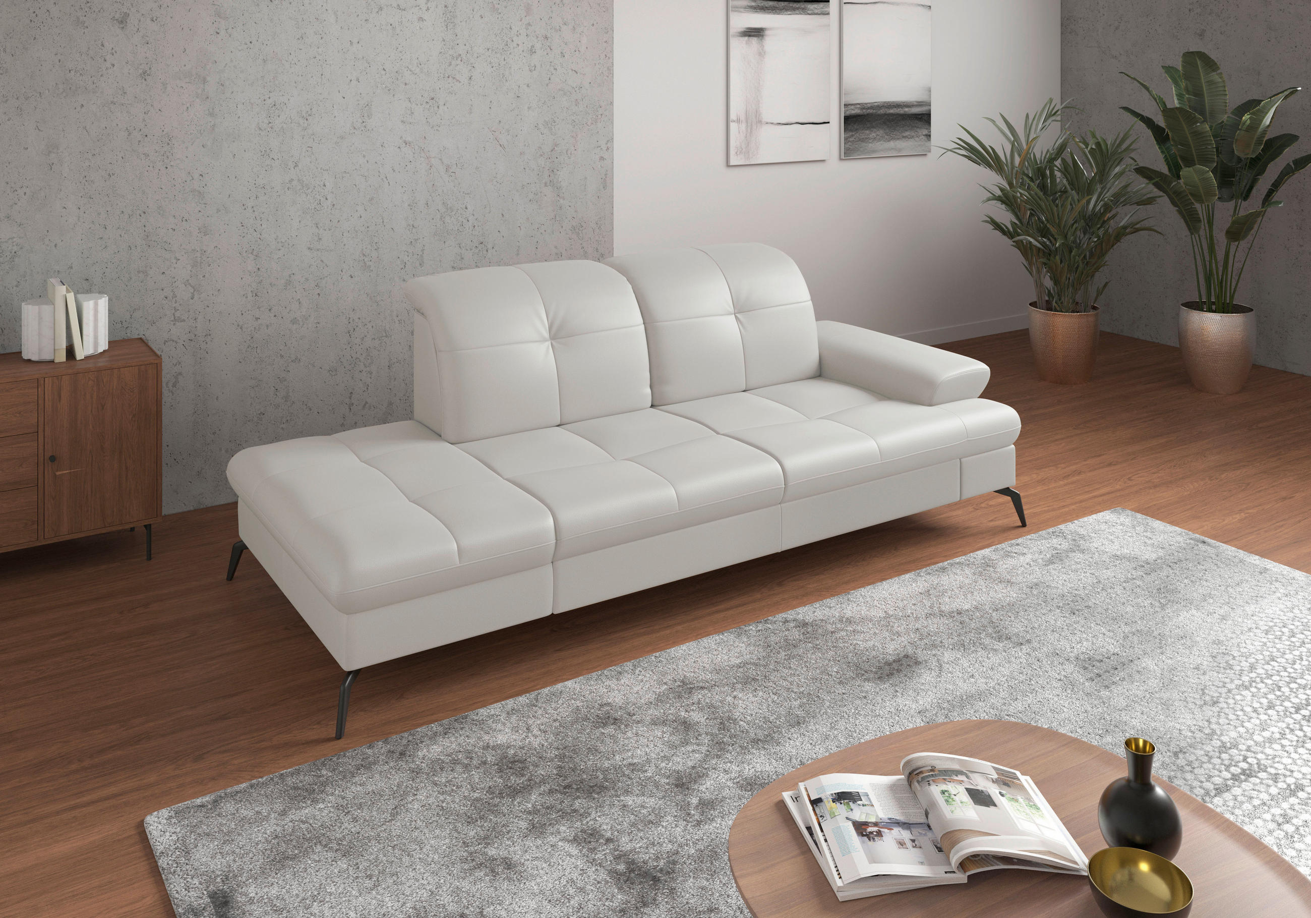 RÉCAMIERE Weiß Echtleder  - Schwarz/Weiß, KONVENTIONELL, Leder/Metall (231/90/122cm) - Sit & More