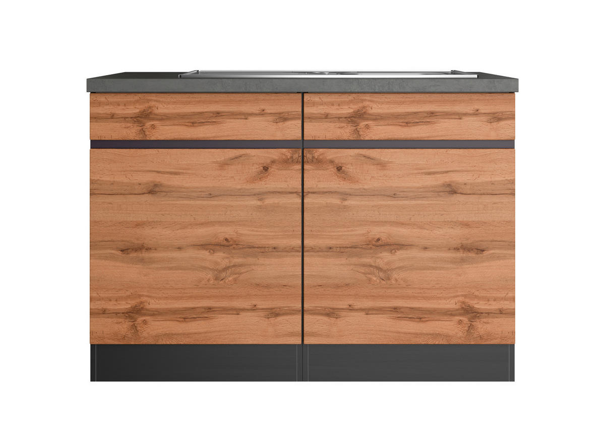 SPÜLENUNTERSCHRANK 120/86/60 cm  in Graphitfarben, Eiche Wotan  - Eiche Wotan/Graphitfarben, Design, Holzwerkstoff (120/86/60cm) - Held