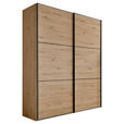 SCHWEBETÜRENSCHRANK  in Eiche Artisan  - Schwarz/Eiche Artisan, Holzwerkstoff/Metall (225/222/68cm) - Moderano