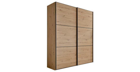 SCHWEBETÜRENSCHRANK  in Eiche Artisan  - Schwarz/Eiche Artisan, Holzwerkstoff/Metall (225/222/68cm) - Moderano
