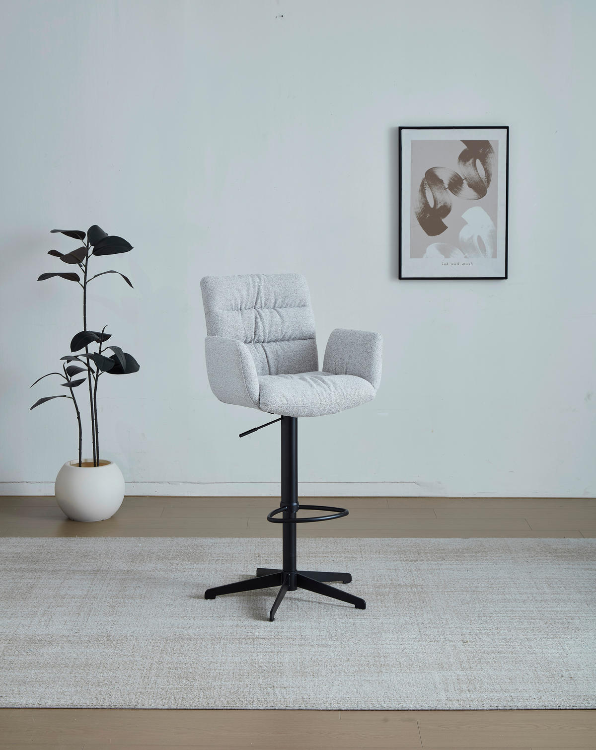 BARHOCKER Leinenoptik Schwarz, Hellgrau Stahl Sitzfläche 360° drehbar  - Hellgrau/Schwarz, Design, Textil/Metall (58/125/57cm) - Dieter Knoll