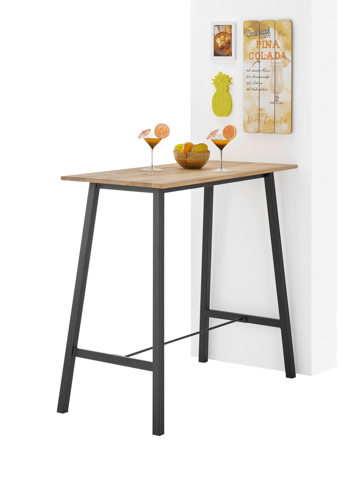 BARTISCH in Holz 120/60/104 cm   - Eichefarben/Schwarz, Design, Holz/Metall (120/60/104cm) - Boxxx