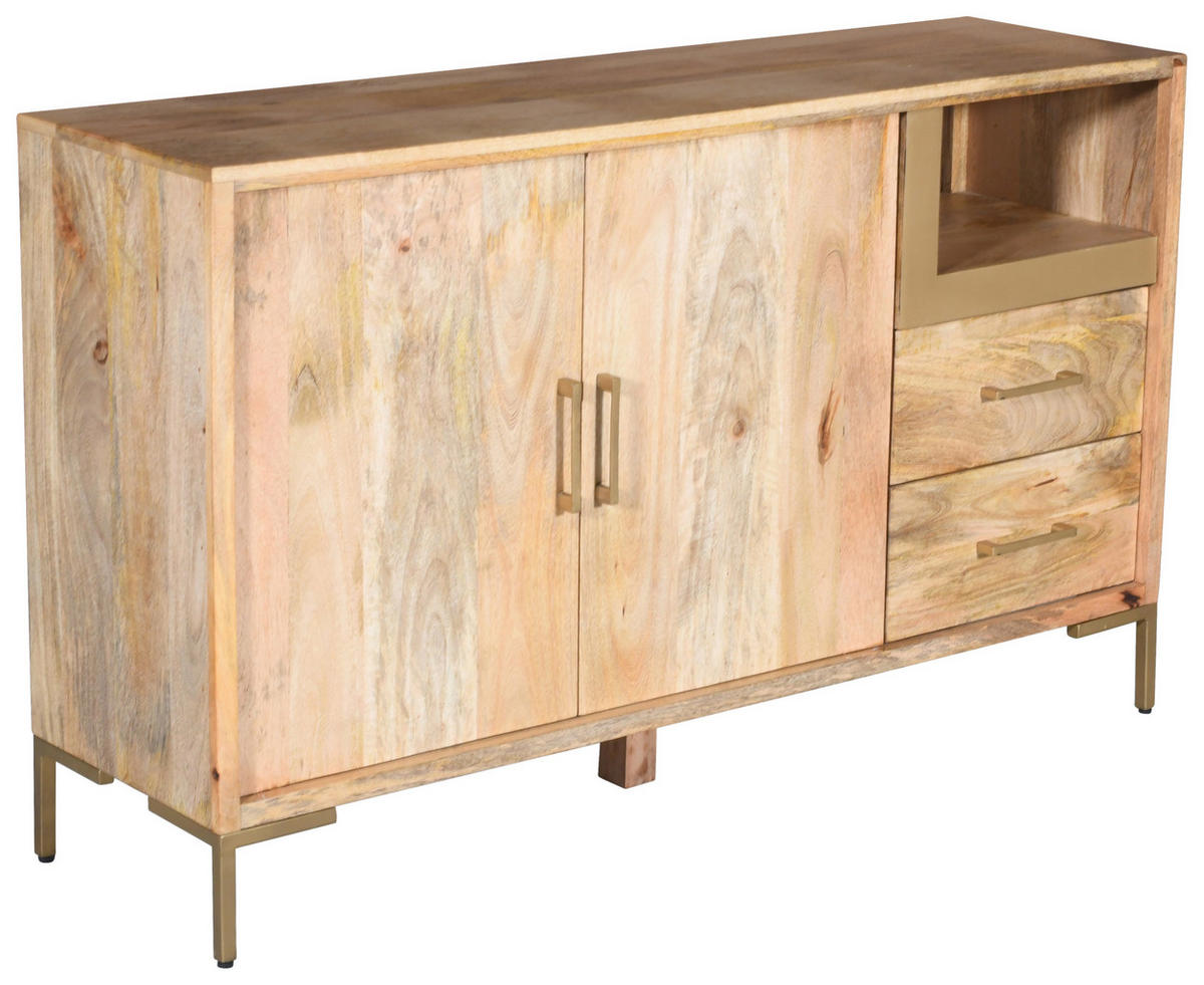KOMODA, mangové dřevo, přírodní barvy, 145/87/40 cm - přírodní barvy/barvy zlata, Natur, kov/dřevo (145/87/40cm) - MID.YOU