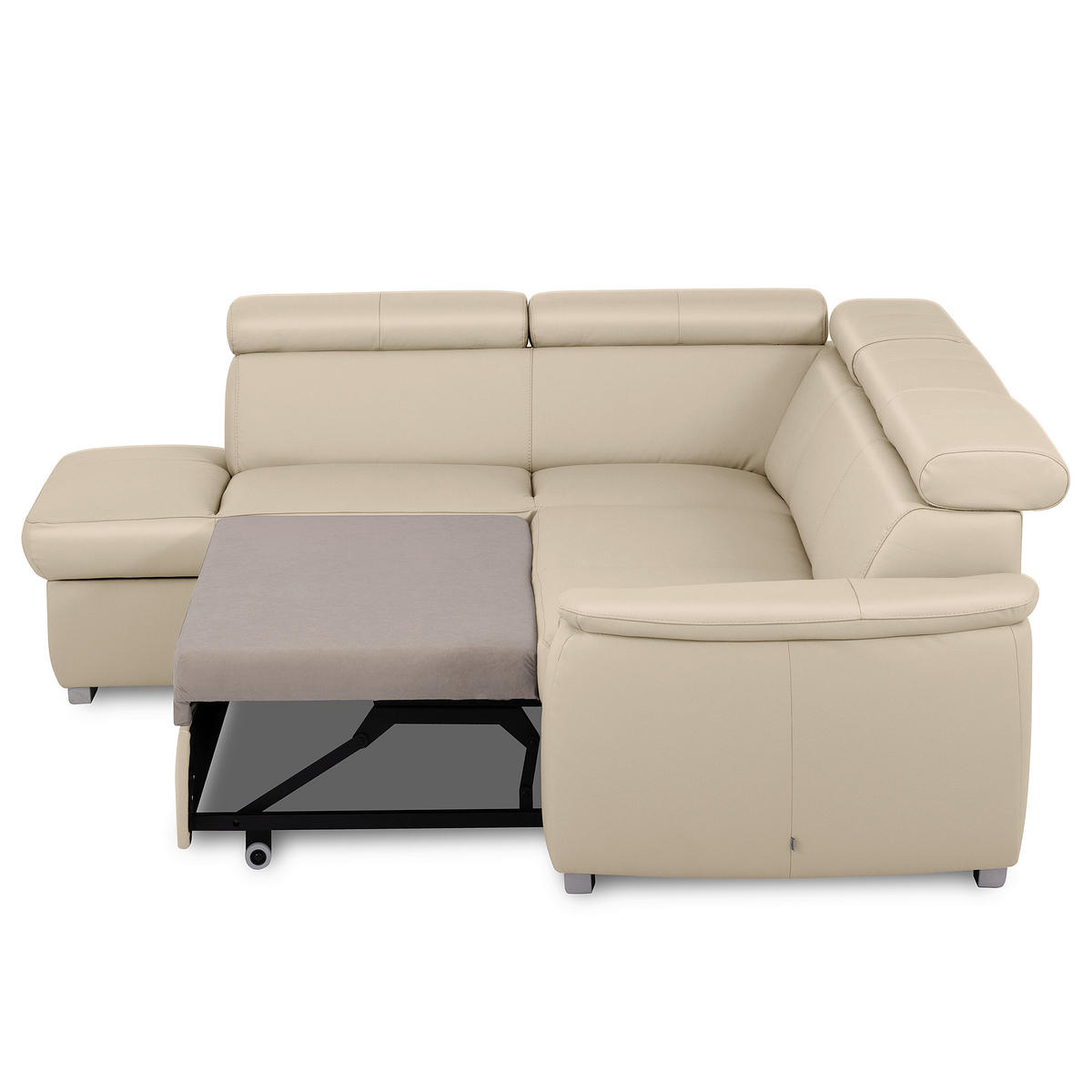 WOHNLANDSCHAFT  in Kombination Echtleder/Lederlook Grau  - Grau, Leder/Metall (211/262cm) - Celina Home