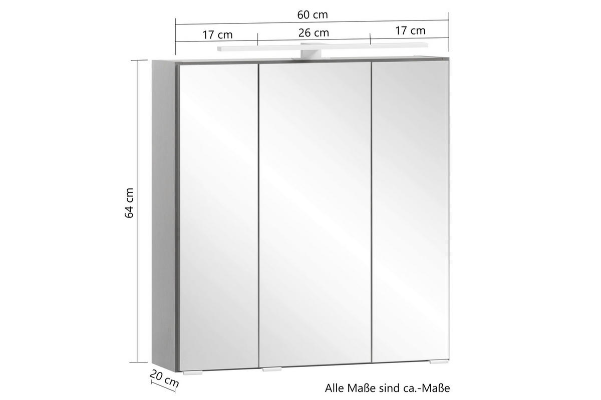 SPIEGELSCHRANK 60/64/20 cm  - Eiche Wotan/Alufarben, Natur, Glas/Holzwerkstoff (60/64/20cm) - Xora
