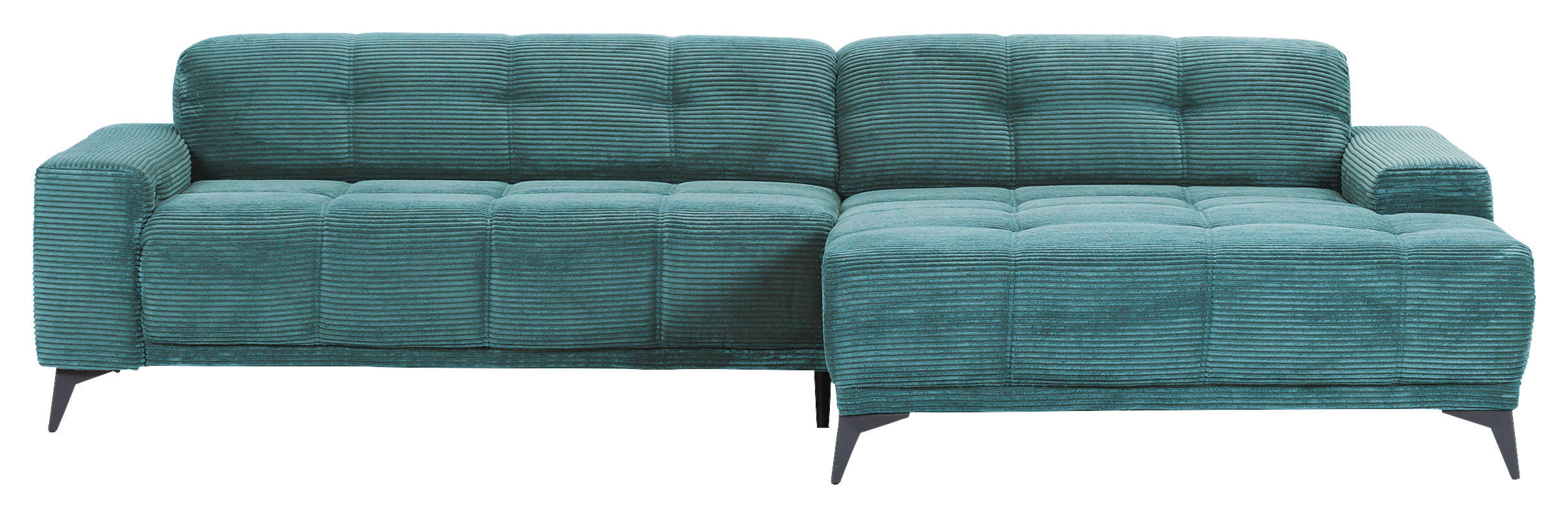 ECKSOFA in Cord Petrol  295/165 cm  - Petrol/Schwarz, KONVENTIONELL, Textil/Metall (295/165cm) - Carryhome