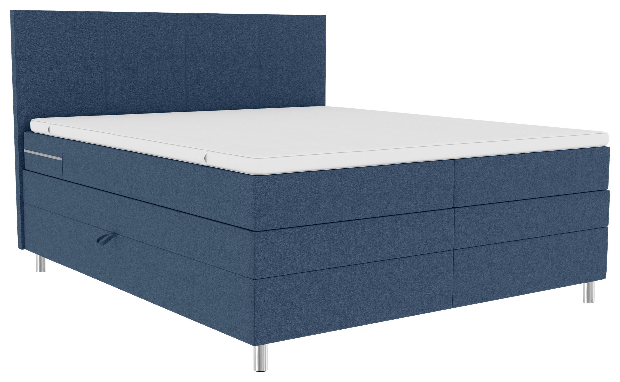 BOXSPRINGBETT 180/200 cm,  in Blau, Bettkasten, Topper, Matratzen, H3 = fest  - Chromfarben/Blau, KONVENTIONELL, Kunststoff/Textil (180/200cm) - Boxxx