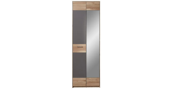 GARDEROBENSCHRANK 63/198/38 cm - Edelstahlfarben/Eichefarben, Natur, Glas/Holz (63/198/38cm) - Voleo