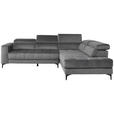 ECKSOFA inkl.Funktionen Dunkelgrau Samt  - Dunkelgrau/Schwarz, Design, Kunststoff/Textil (281/202cm) - Xora