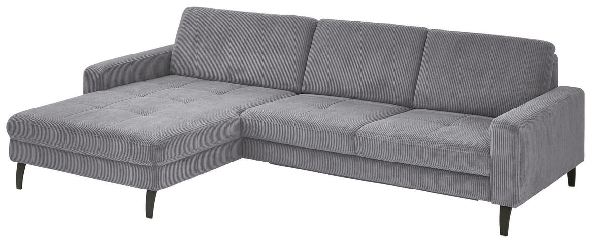 ECKSOFA in Cord Anthrazit  - Anthrazit/Schwarz, Modern, Textil/Metall (177/302cm) - Beldomo Style