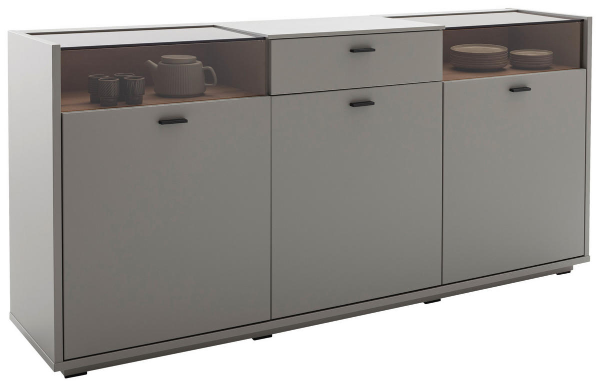 KOMODA     siva, boje hrasta  - siva/boje hrasta, Design, staklo/drvni materijal (185/88cm) - Stylife