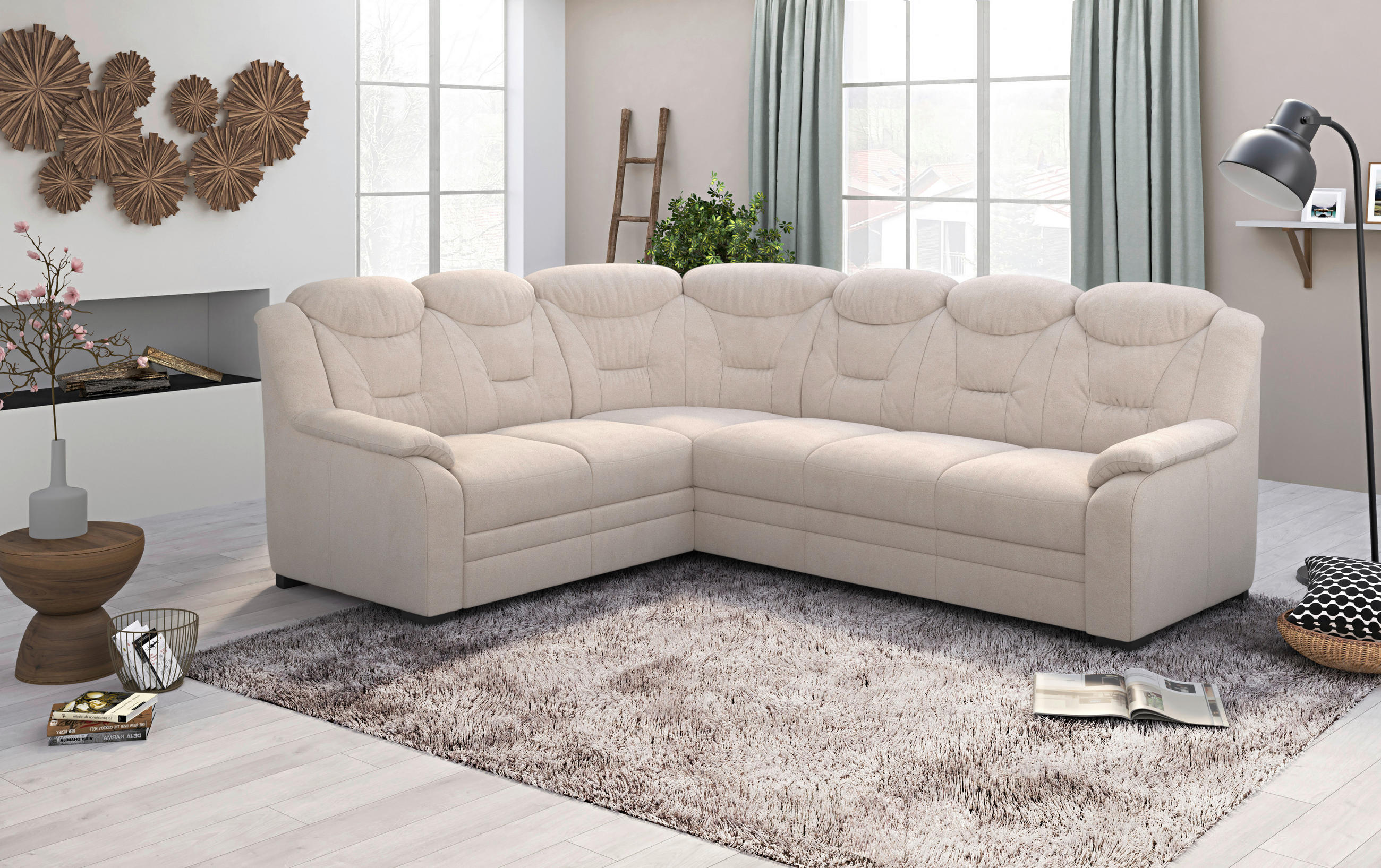 ECKSOFA in Chenille Beige  211/263 cm  - Beige/Schwarz, Basics, Kunststoff/Textil (211/263cm) - MID.YOU