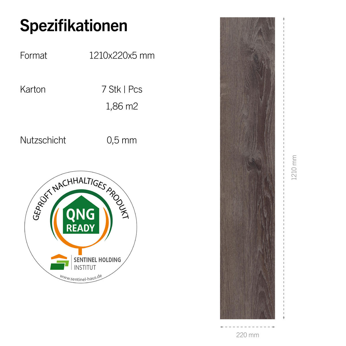 DESIGNBODEN More+  per  m² - Eichefarben/Dunkelbraun, Basics, Kunststoff (121/22/0.5cm)