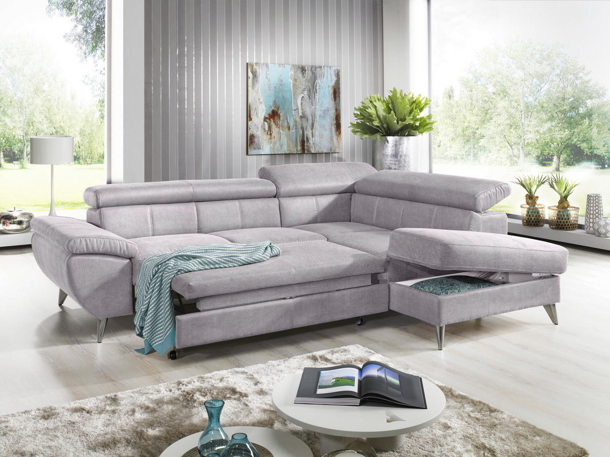 SAROKGARNITÚRA textil világosszürke  - világosszürke/króm, Basics, textil/fém (260/75-93/207cm) - Welnova
