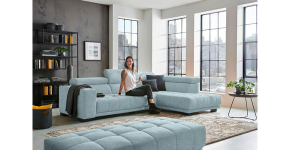 ECKSOFA  in Mikrofaser Hellblau  301/207 cm  - Schwarz/Hellblau, Design, Textil/Metall (301/207cm) - Xora