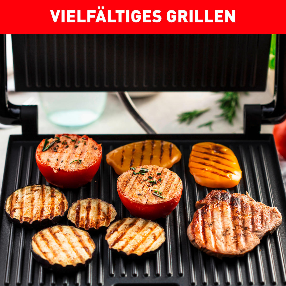 KONTAKTGRILL Inicio Adjust  - Chromfarben/Schwarz, Basics, Kunststoff/Metall (33,7/11,8cm) - Tefal