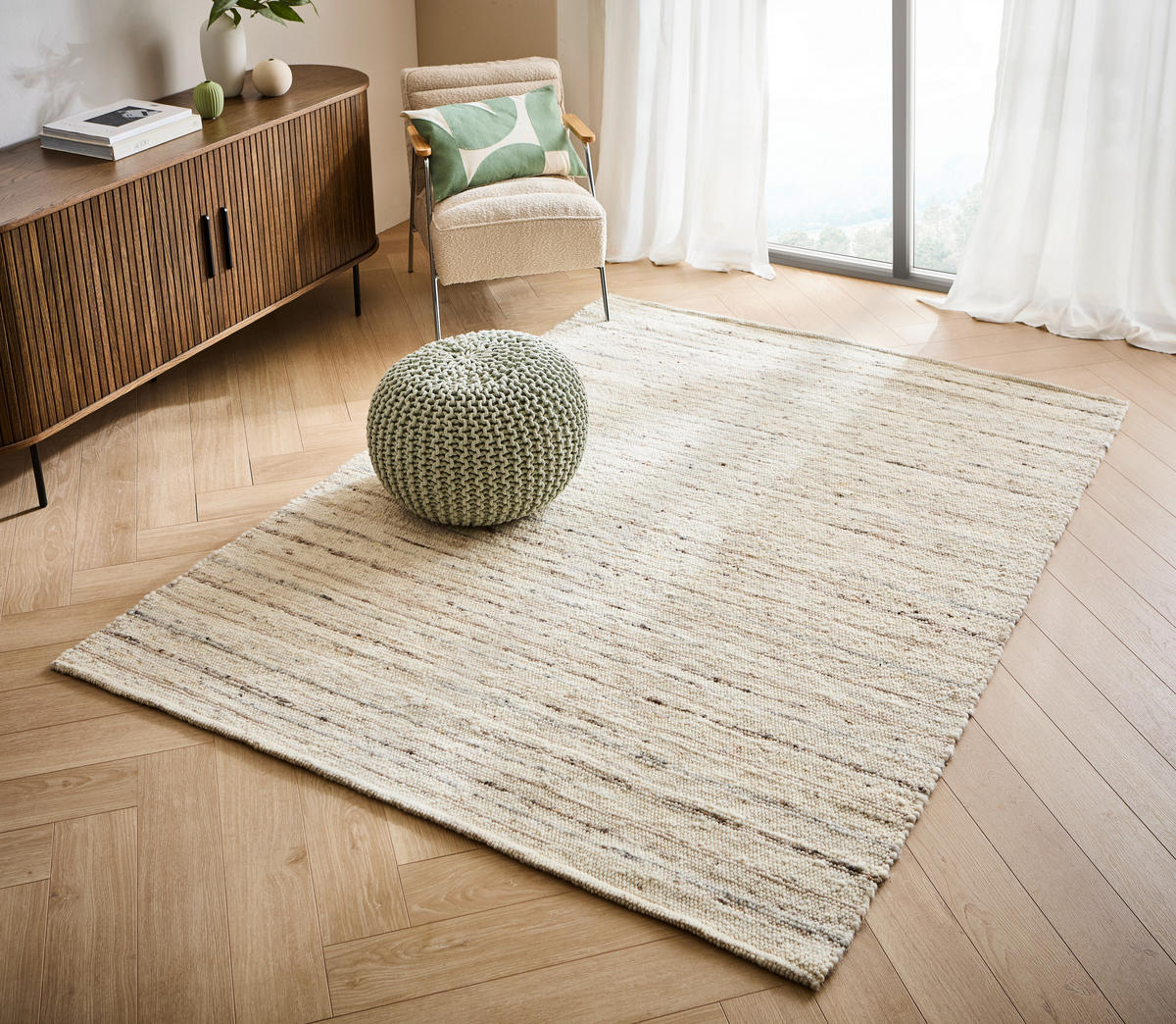 ROČNO TKANA PREPROGA Nova  70/130 cm  tkano  krem barve  - krem barve, Konvencionalno, tekstil (70/130cm) - Linea Natura