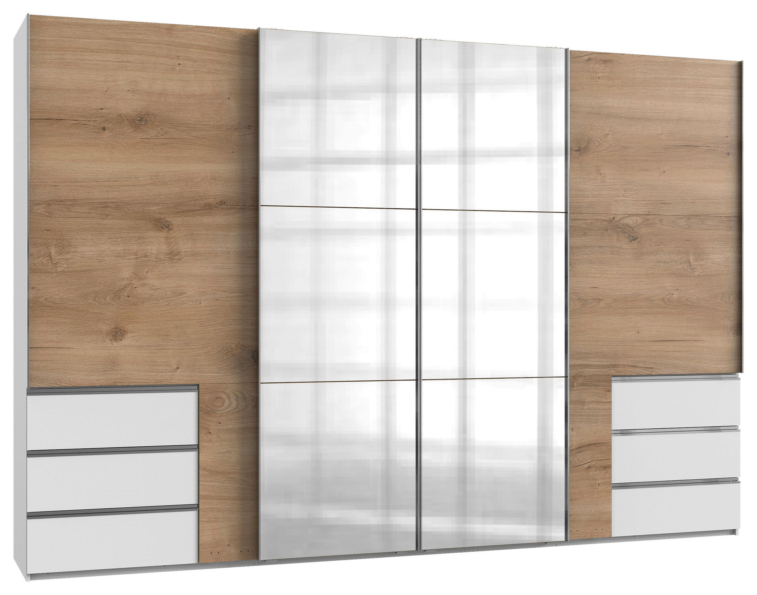 SCHWEBETÜRENSCHRANK 350/236/65 cm 4-türig Eichefarben, Weiß  - Chromfarben/Eichefarben, MODERN, Holzwerkstoff (350/236/65cm) - MID.YOU