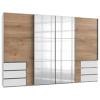 SCHWEBETÜRENSCHRANK 350/236/65 cm 4-türig Eichefarben, Weiß  - Chromfarben/Eichefarben, MODERN, Holzwerkstoff (350/236/65cm) - MID.YOU