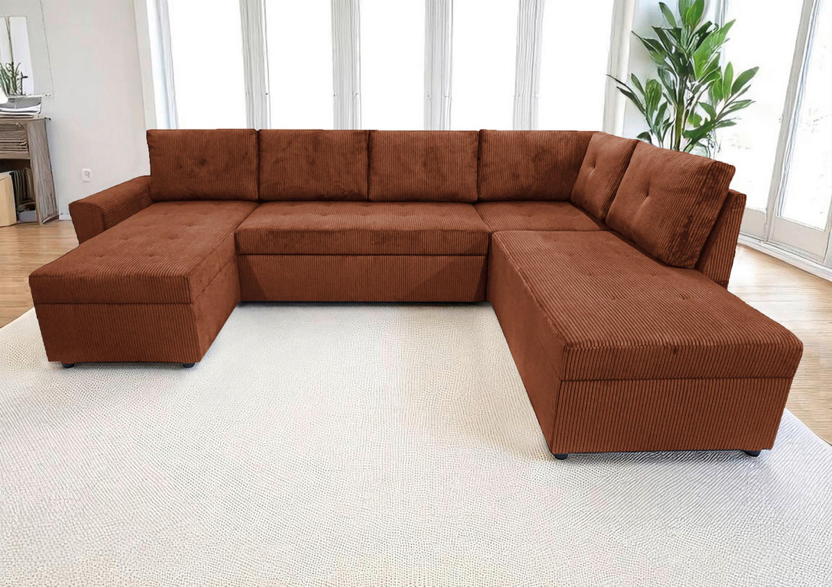 WOHNLANDSCHAFT TERMOLI Rostfarben Cord  - Rostfarben/Schwarz, Design, Kunststoff/Textil (155/300/212cm) - MID.YOU