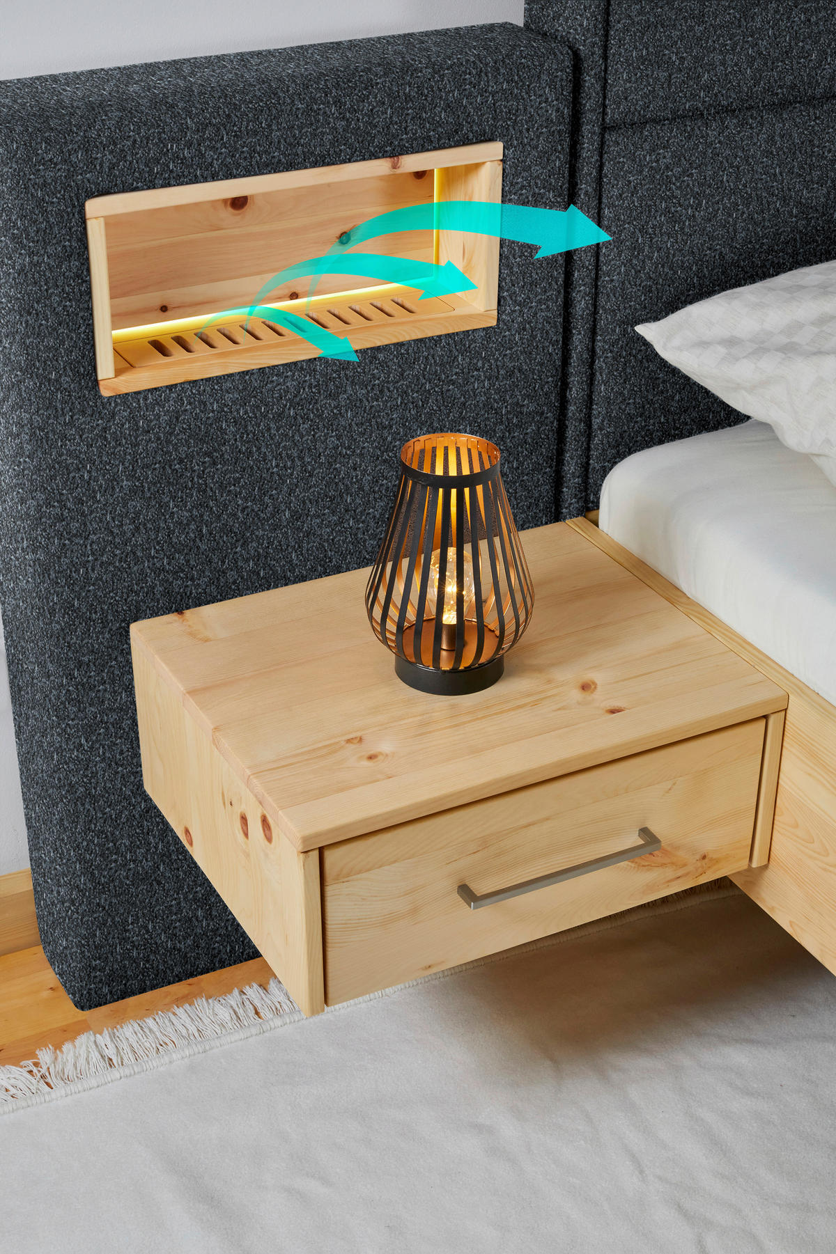 BOXSPRINGBETT 180/200 cm  in Eichefarben, Dunkelgrau  - Eichefarben/Dunkelgrau, Natur, Holz/Textil (180/200cm) - Valnatura