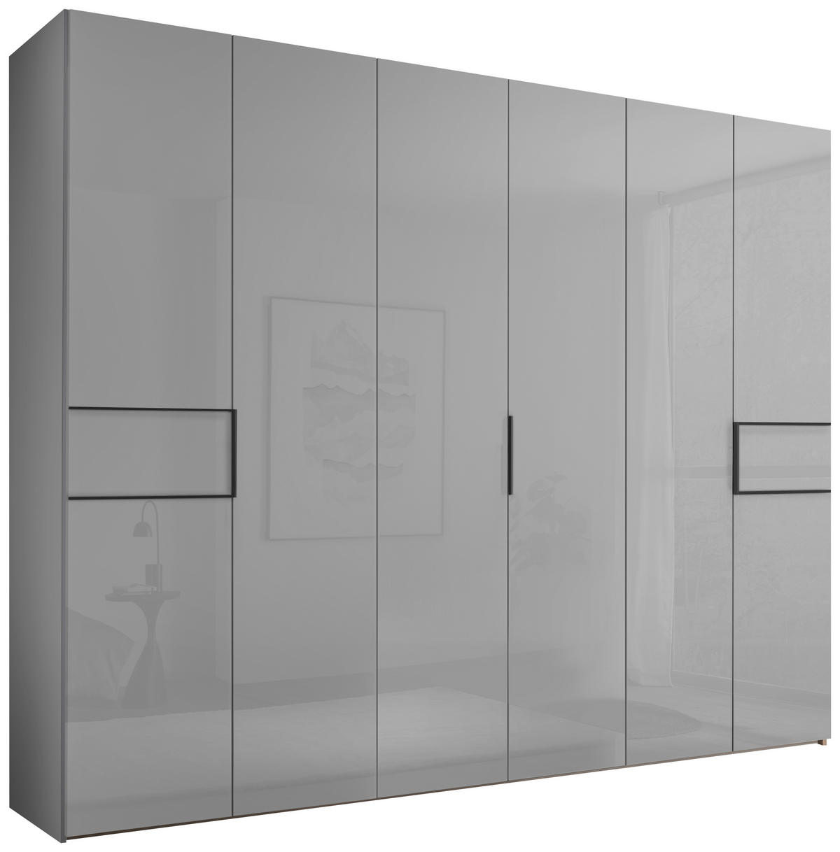 Dulap Cu Uși Rotative, 298/222/63 cm, gri deschis - gri deschis/negru, Design, sticlă/metal (298/222/63cm) - Dieter Knoll