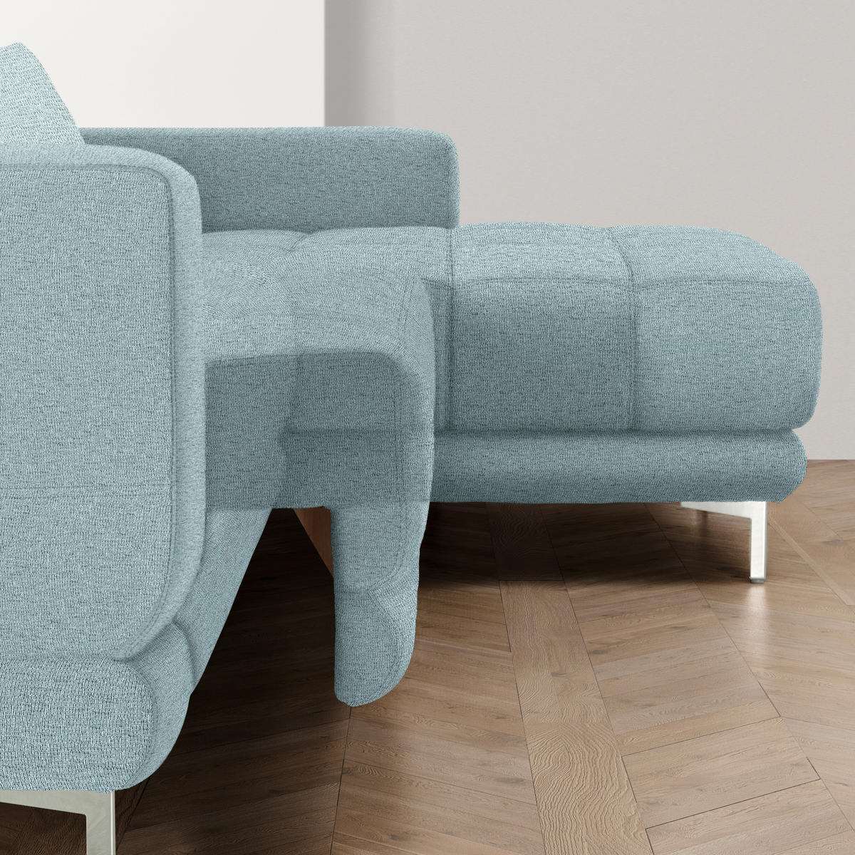 ECKSOFA in Webstoff Pastellblau  260/187 cm  - Chromfarben/Pastellblau, Design, Textil/Metall (260/187cm) - Xora