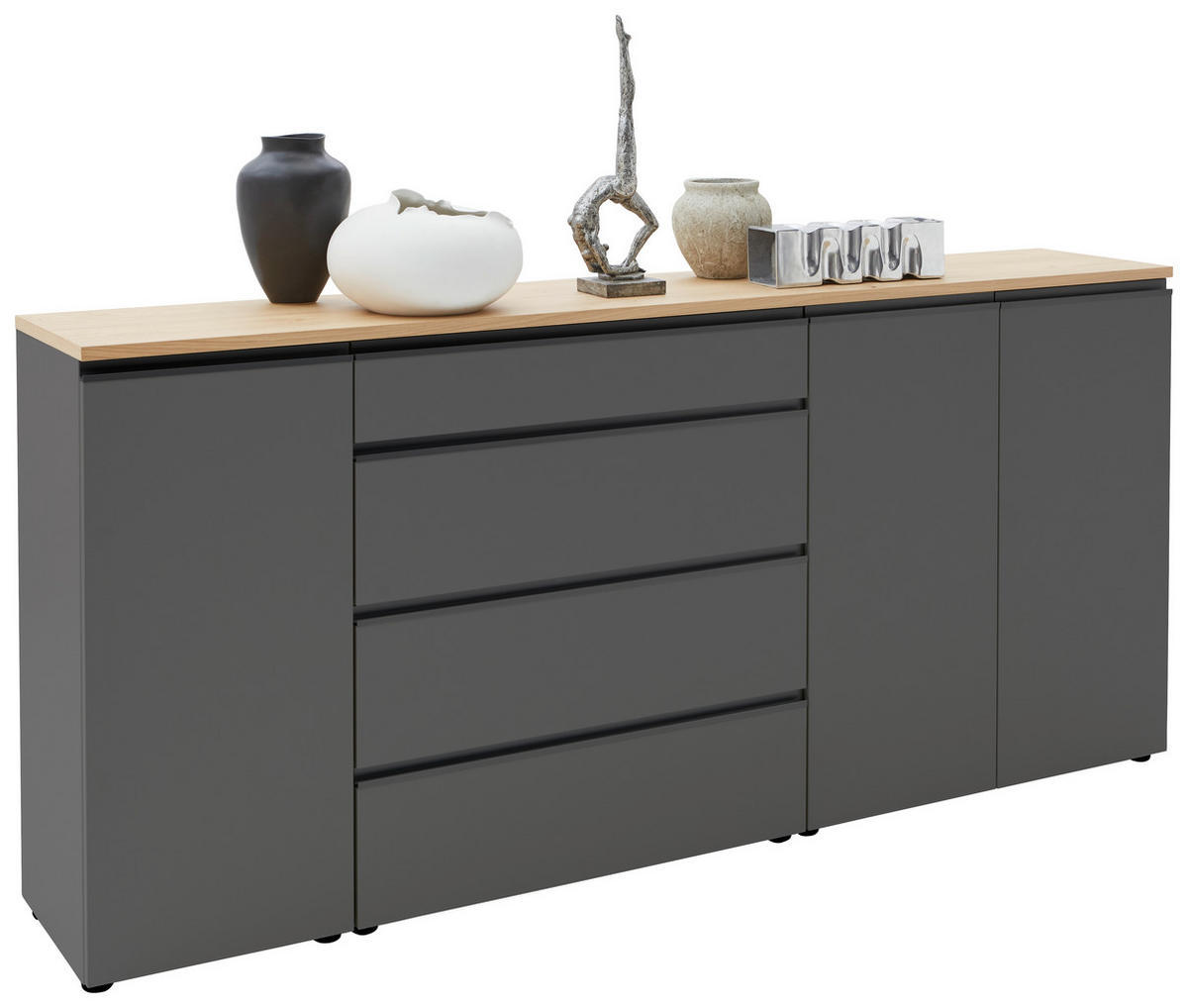 SIDEBOARD 225/102/41 cm  in Grau  - Eichefarben/Anthrazit, Design, Holzwerkstoff/Metall (225/102/41cm) - Dieter Knoll