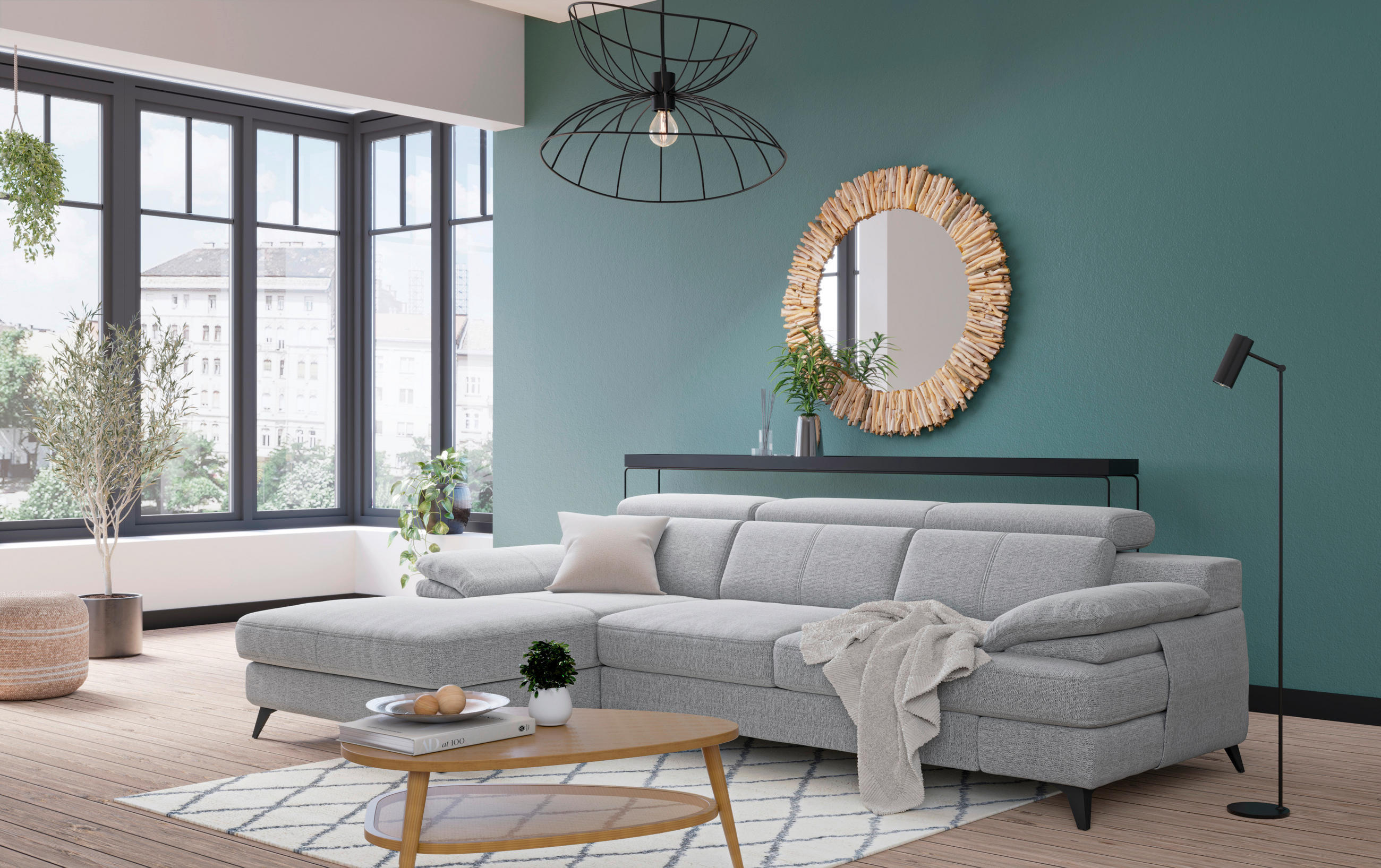 ECKSOFA in Chenille Silberfarben - Silberfarben/Schwarz, Design, Textil/Metall (291/80-98/178cm) - Livetastic