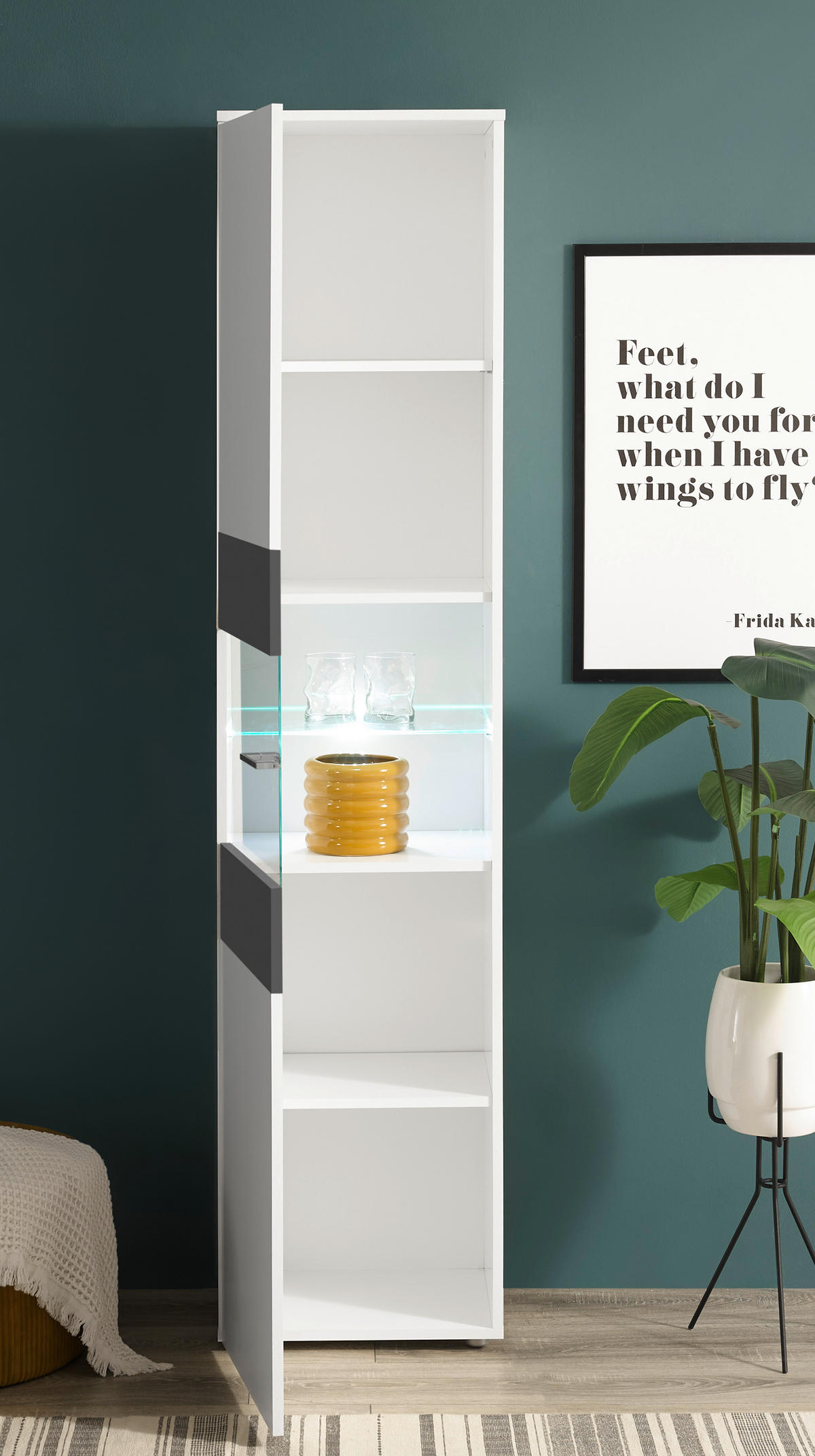 VITRINA 45/195/37 cm   - bijela/boje grafita, Moderno, staklo/drvni materijal (45/195/37cm)
