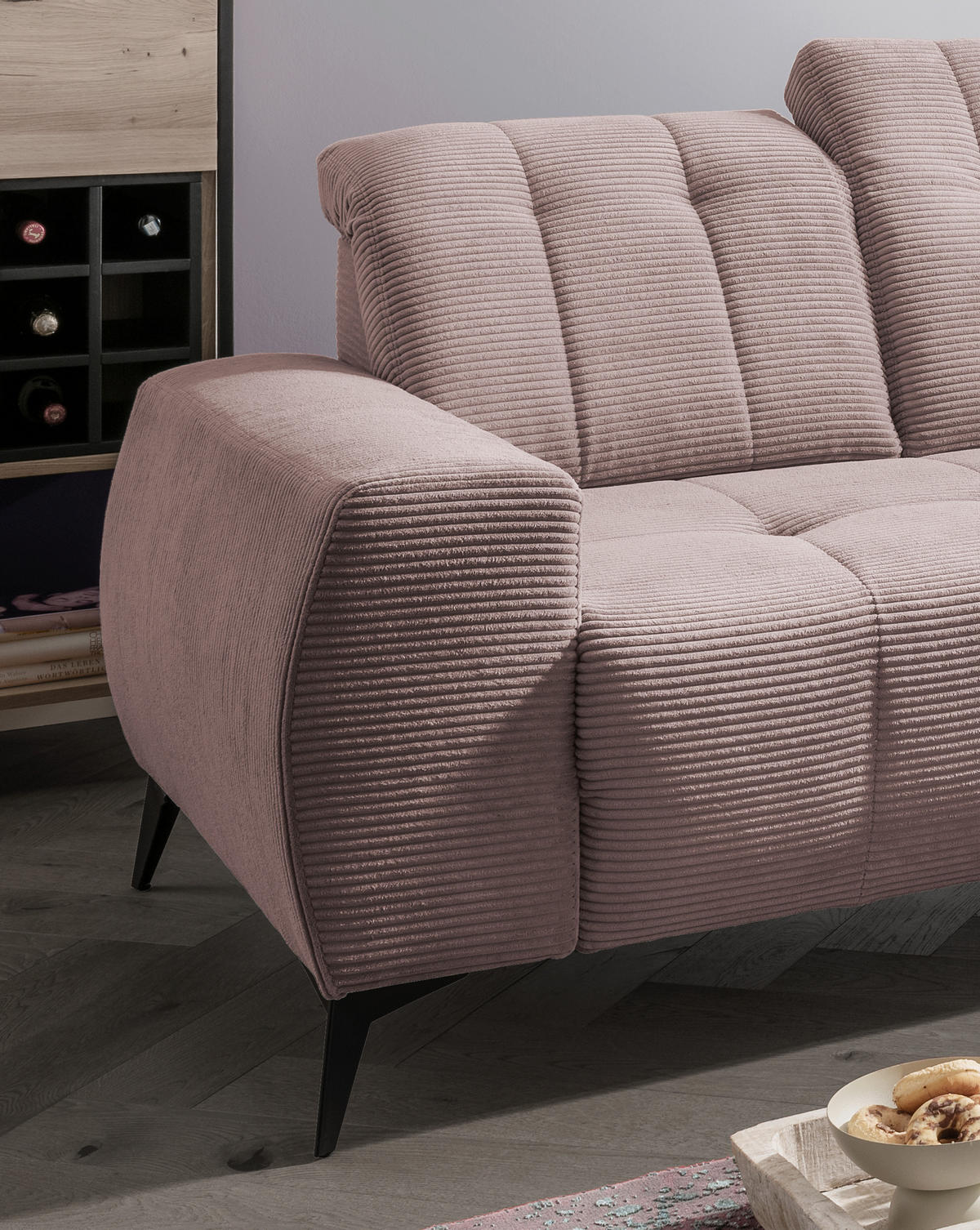 ECKSOFA in Cord Rosa  - Schwarz/Rosa, Modern, Textil/Metall (261/200cm) - Livetastic