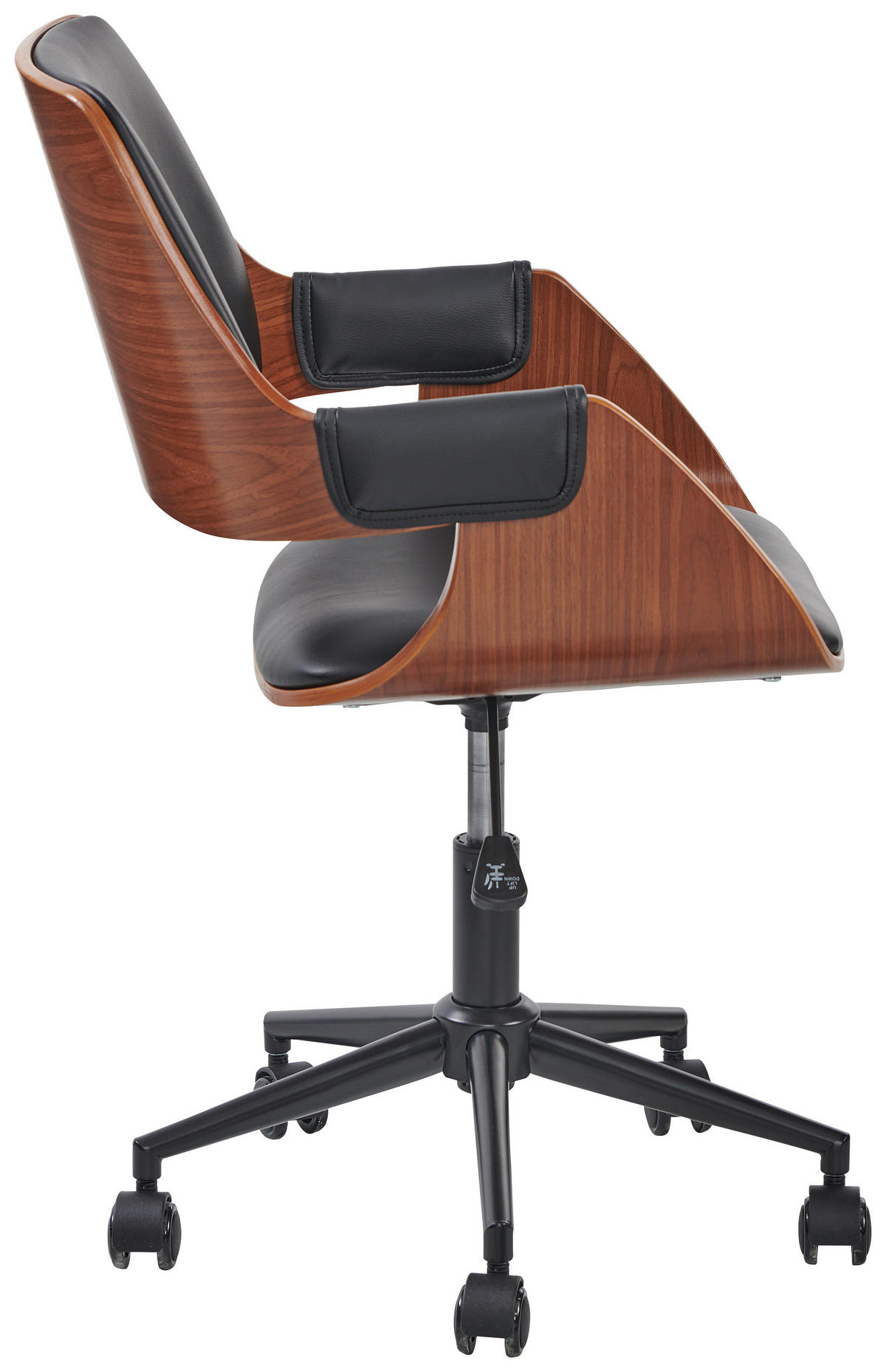 DREHSTUHL Lederlook Schwarz, Walnussfarben  - Walnussfarben/Schwarz, MODERN, Holz/Kunststoff (54/81-91/59cm) - Livetastic