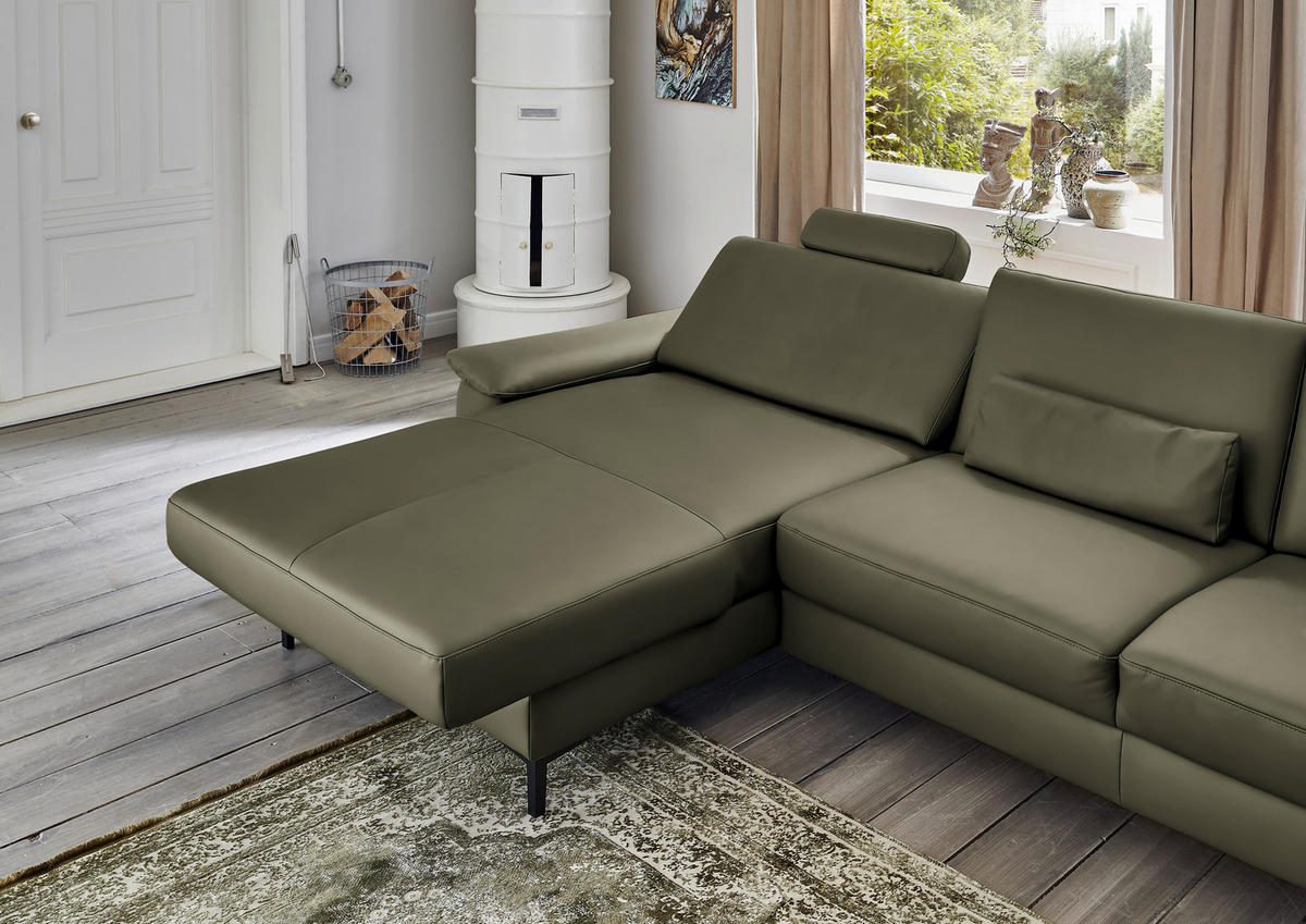 ECKSOFA in Echtleder Waldgrün  176/334 cm  - Waldgrün/Schwarz, Design, Leder/Metall (176/334cm) - Dieter Knoll