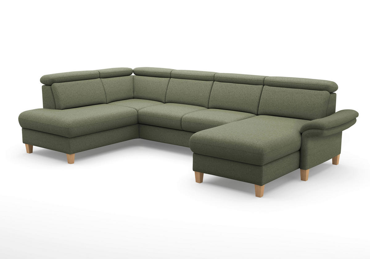 WOHNLANDSCHAFT GLENDALE E Olivgrün Flachgewebe  - Eichefarben/Olivgrün, KONVENTIONELL, Holz/Textil (193/321/166cm) - Sit & More