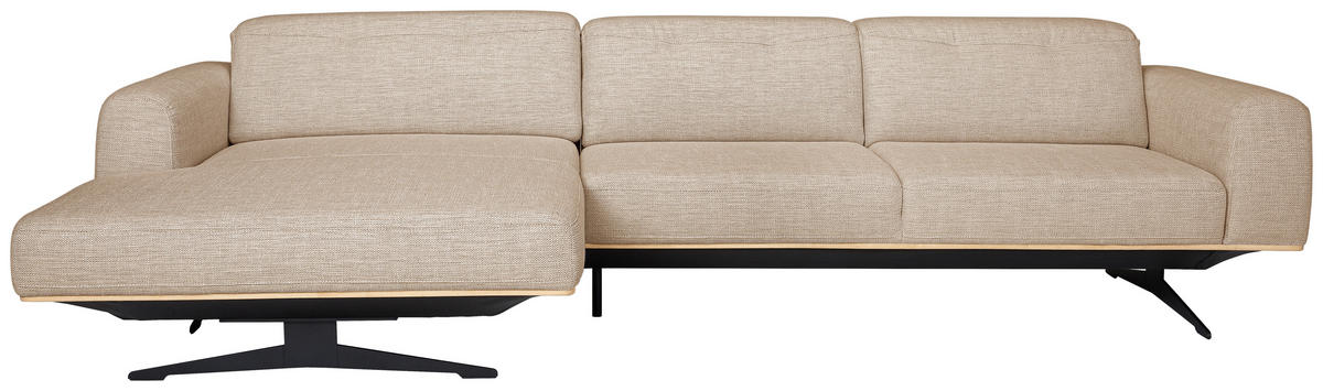 ECKSOFA in Struktur Sandfarben  163/305 cm  - Sandfarben/Eichefarben, Design, Holz/Textil (163/305cm) - Novel