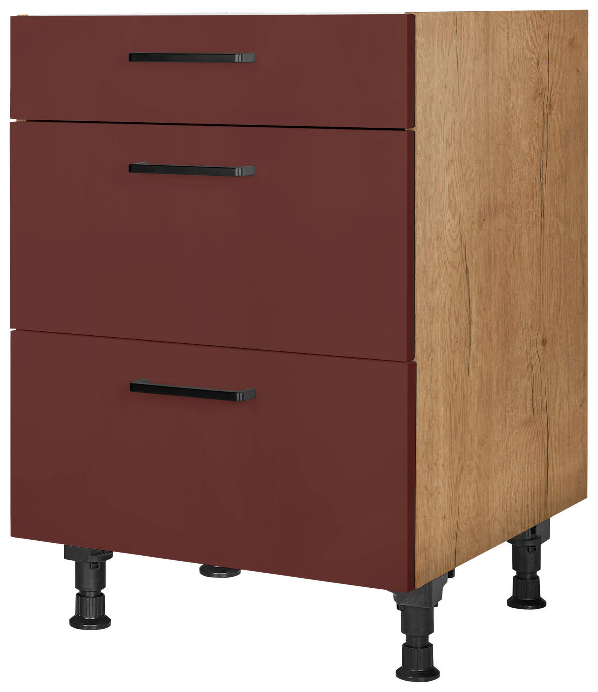 KOCHFELDUMBAUSCHRANK 60,0/87,0/56,0 cm  in Rot, Eichefarben  - Eichefarben/Rot, MODERN, Holzwerkstoff/Metall (60,0/87,0/56,0cm) - Nobilia