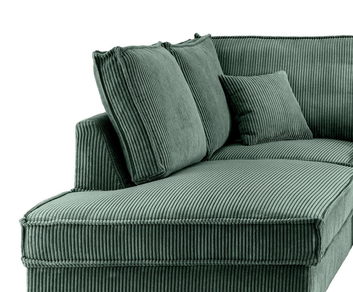 WOHNLANDSCHAFT in Cord Dunkelgrün  - Dunkelgrün/Schwarz, Modern, Textil/Metall (198/309/150cm) - MID.YOU