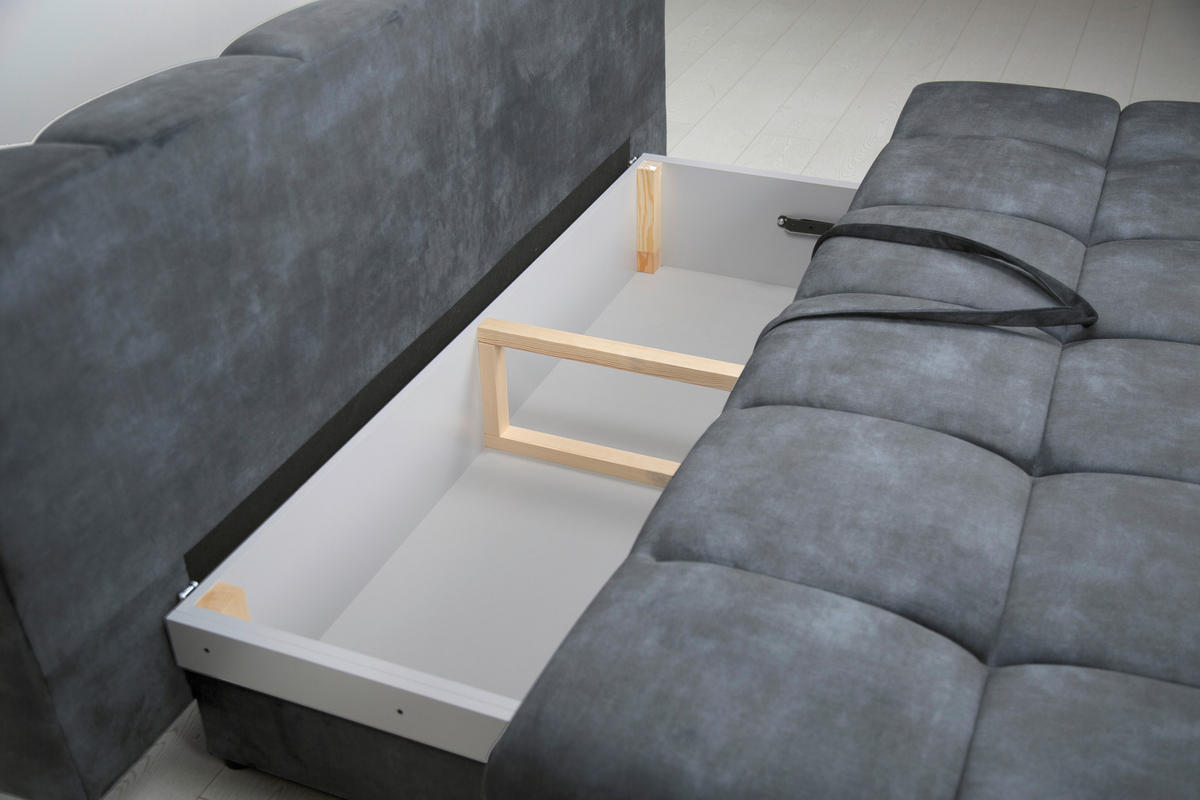 SCHLAFSOFA BOBBIO PLUS Velours Grau  inkl. Rückenkissen, Armlehnenkissen, Stauraum  - Schwarz/Grau, Design, Textil/Metall (204/90/95cm) - MID.YOU