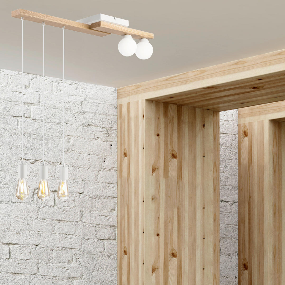 HÄNGELEUCHTE Cortina 84/84 cm  - Honigeiche/Weiß, Design, Holz/Metall (84/84cm)