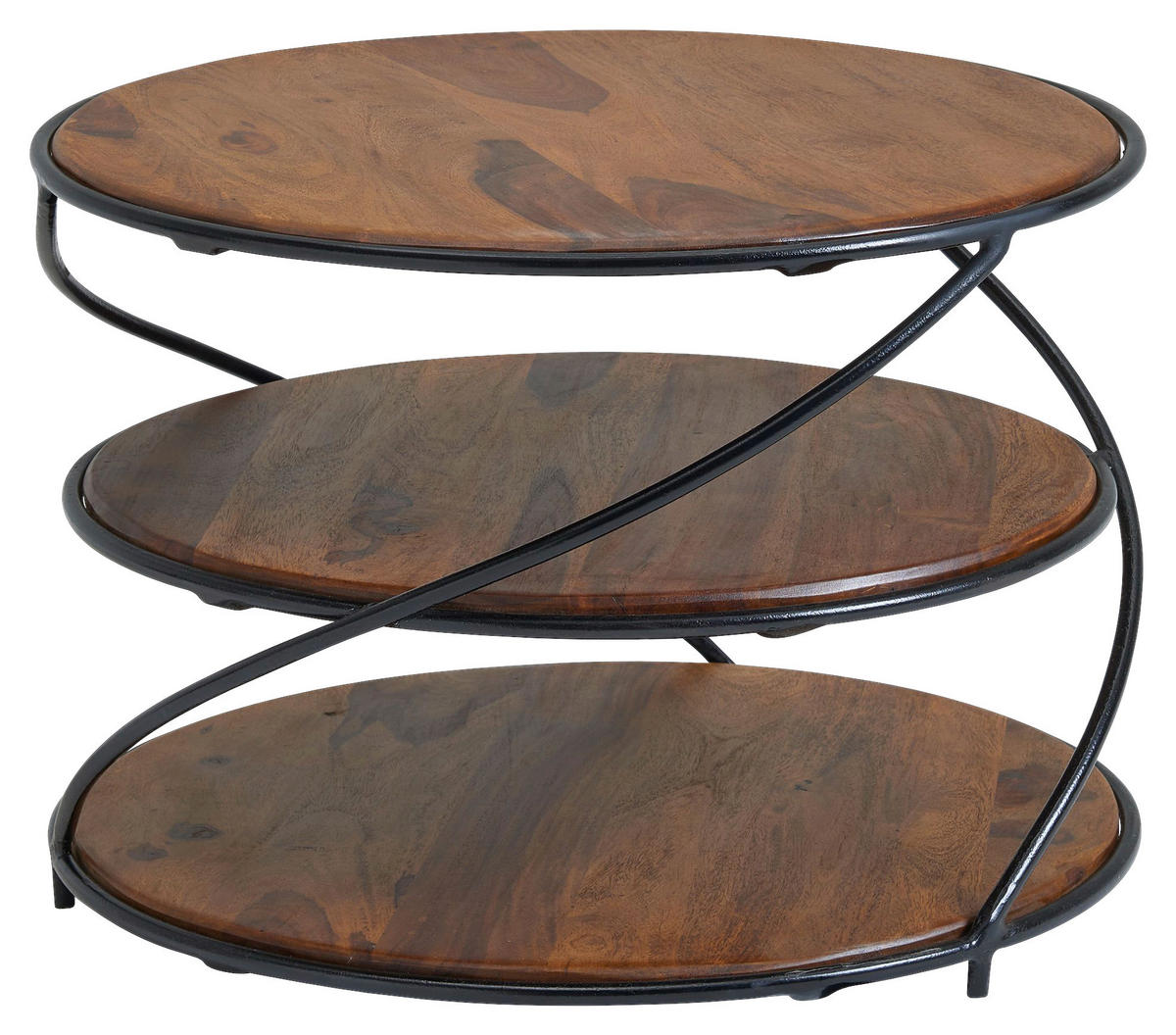 COUCHTISCH Sheesham massiv 58/58/40,5 cm rund Sheeshamfarben  - Sheeshamfarben/Schwarz, MODERN, Holz/Metall (58/58/40,5cm) - MID.YOU