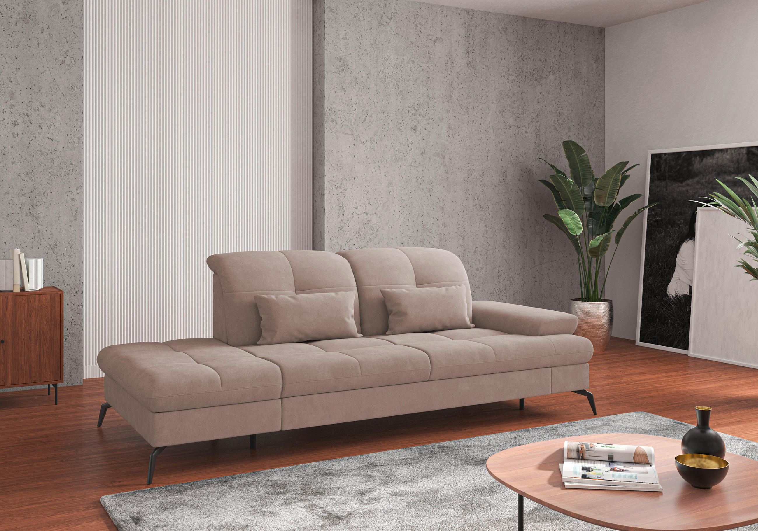 RÉCAMIERE Greige Flachgewebe  - Greige/Schwarz, KONVENTIONELL, Textil/Metall (231/90/122cm) - Sit & More