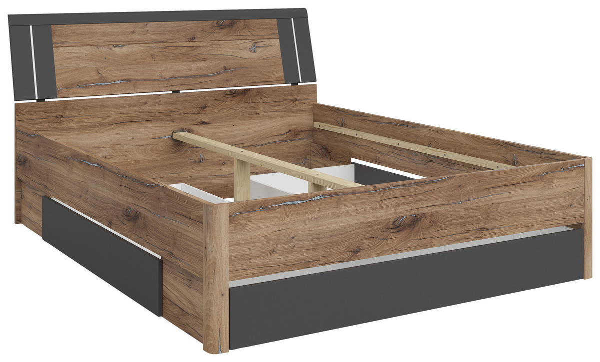 STAURAUMBETT 160/200 cm,  in Graphitfarben, Eiche dunkel,  - Eiche dunkel/Eichefarben, KONVENTIONELL, Holzwerkstoff (160/200cm)