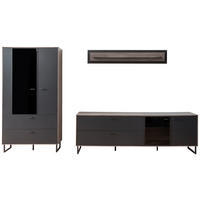 WOHNWAND  in Schwarz, Eichefarben  321/185/50 cm  - Eichefarben/Anthrazit, Design, Glas/Holz (321/185/50cm) - MID.YOU